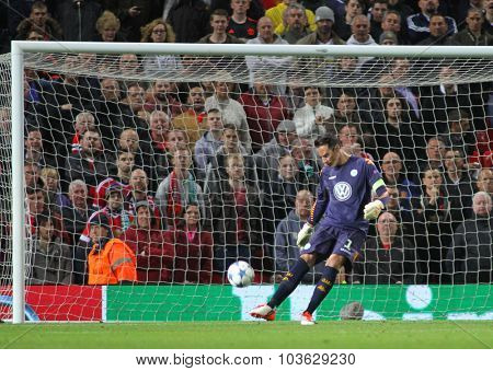 MANCHESTER, ENGLAND - SEPTEMBER 30, 2015: Champions League match between Manchester United and Vfl Wolfsburg at Old Trafford Stadium on September 30, 2015