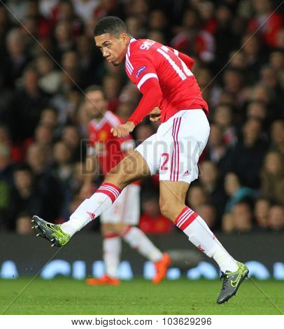 MANCHESTER, ENGLAND - SEPTEMBER 30, 2015: Champions League match between Manchester United and Vfl Wolfsburg at Old Trafford Stadium on September 30, 2015