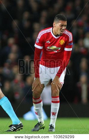 MANCHESTER, ENGLAND - SEPTEMBER 30, 2015: Champions League match between Manchester United and Vfl Wolfsburg at Old Trafford Stadium on September 30, 2015