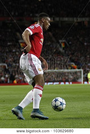 MANCHESTER, ENGLAND - SEPTEMBER 30, 2015: Champions League match between Manchester United and Vfl Wolfsburg at Old Trafford Stadium on September 30, 2015