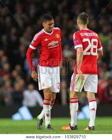 MANCHESTER, ENGLAND - SEPTEMBER 30, 2015: Champions League match between Manchester United and Vfl Wolfsburg at Old Trafford Stadium on September 30, 2015