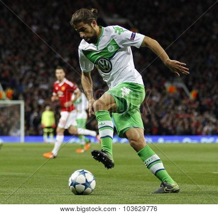 MANCHESTER, ENGLAND - SEPTEMBER 30, 2015: Champions League match between Manchester United and Vfl Wolfsburg at Old Trafford Stadium on September 30, 2015