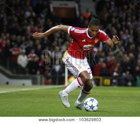 MANCHESTER, ENGLAND - SEPTEMBER 30, 2015: Champions League match between Manchester United and Vfl Wolfsburg at Old Trafford Stadium on September 30, 2015