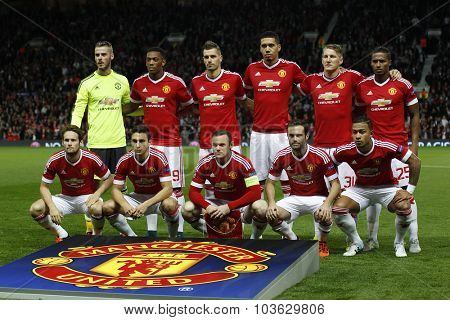 MANCHESTER, ENGLAND - SEPTEMBER 30, 2015: Champions League match between Manchester United and Vfl Wolfsburg at Old Trafford Stadium on September 30, 2015