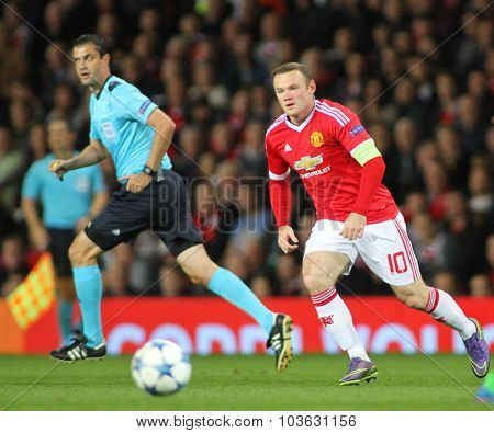 MANCHESTER, ENGLAND - SEPTEMBER 30, 2015: Champions League match between Manchester United and Vfl Wolfsburg at Old Trafford Stadium on September 30, 2015