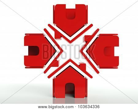 3D Red House Icon, Symbol