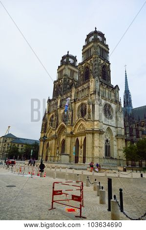 ORLEANS, FRANCE - AUGUST 11, 2015: Orleans Cathedral. It is a Gothic Catholic cathedral in the city of Orleans, France. It was built from 1278 to 1329 and 1601-1829