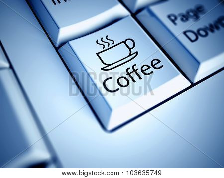 Keyboard And Blue Coffee Break Button, Internet Concept