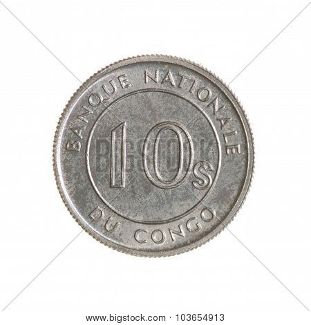 Ten Seng Congo Coin Isolated On White Background. Top View.