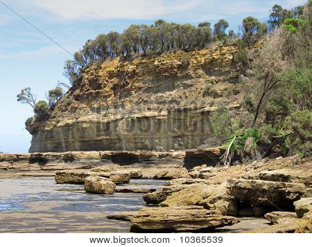 falaise avec arbres et plate-forme