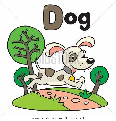 Little dog or puppy, for ABC. Alphabet D