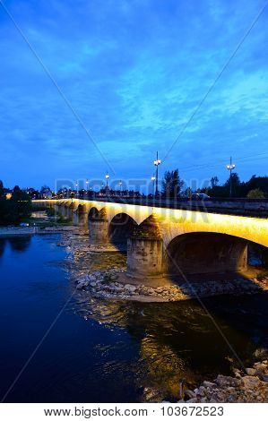 ORLEANS, FRANCE - AUGUST 11, 2015: The George V Bridge at evening. The George V Bridge is a road and tram bridge that crosses the Loire in Orleans, France.