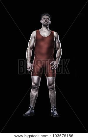 Freestyle wrestler in red uniform