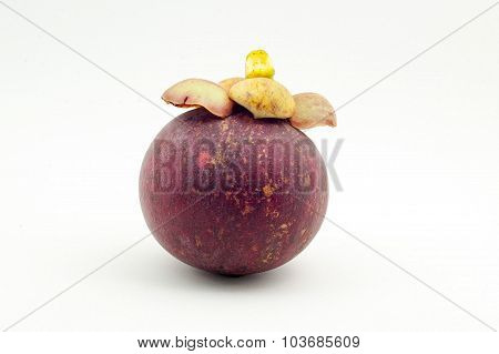 Ripe Fresh Mangosten On White Background.