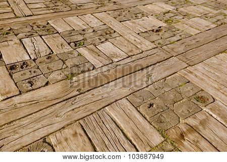 Wooden floor in village Drvengrad Mecavnik - Serbia - architecture travel background