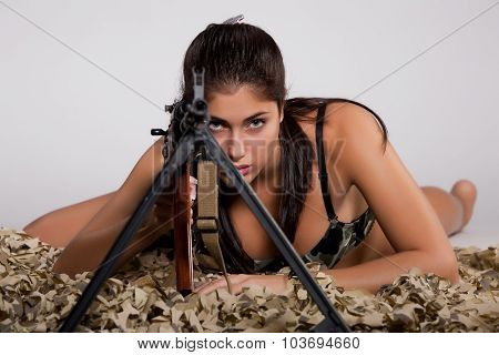 Young Woman With Light Machinegun