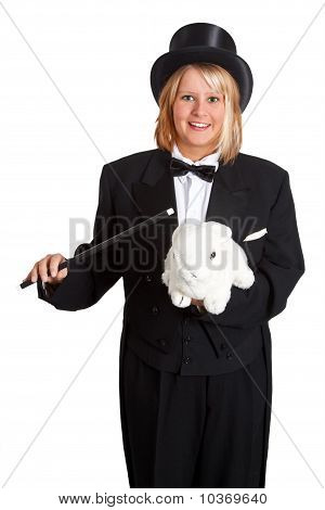 หญิงนักมายากลกับกระต่าย