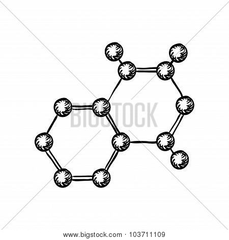 Sketch of molecular model with atoms and bonds