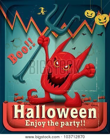 Vintage Halloween poster design with demon chatacter