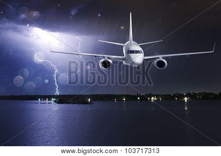 Passenger Airplane On Thunderstorm
