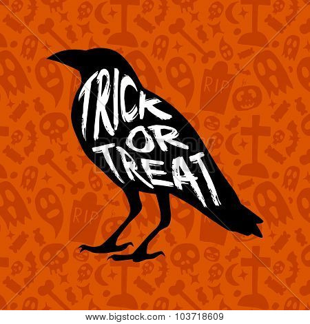 Trick Or Treat Vintage Badge On Orange Seamless Background