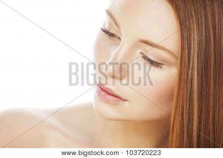 spa picture attractive lady young red hair isolated on white
