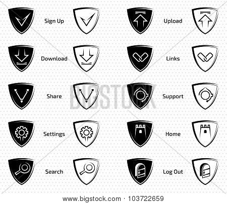Black/white Shields, Flat And Unshaded Buttons Set