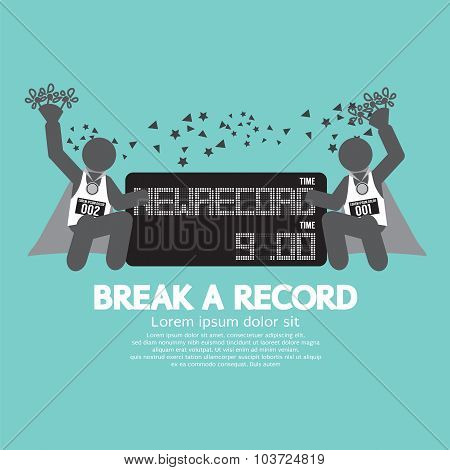 The Athletes With Break A Record Banner Vector Illustration.