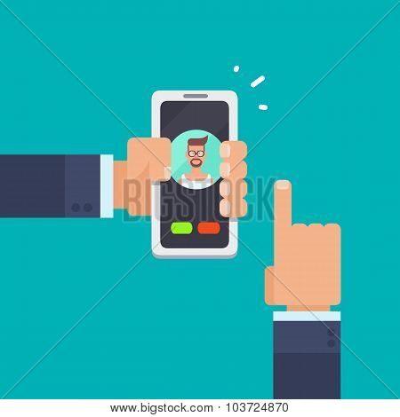 Hands holding a smartphone, calling a friend.