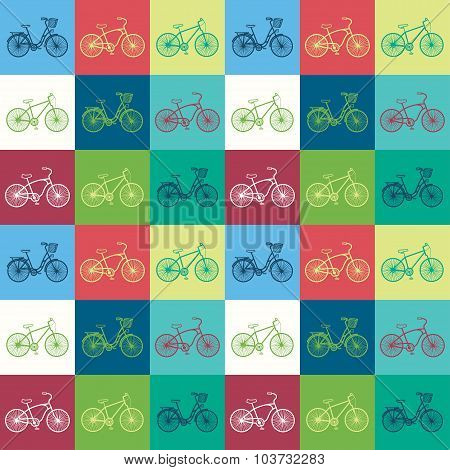 Vector seamless pattern with bicycles