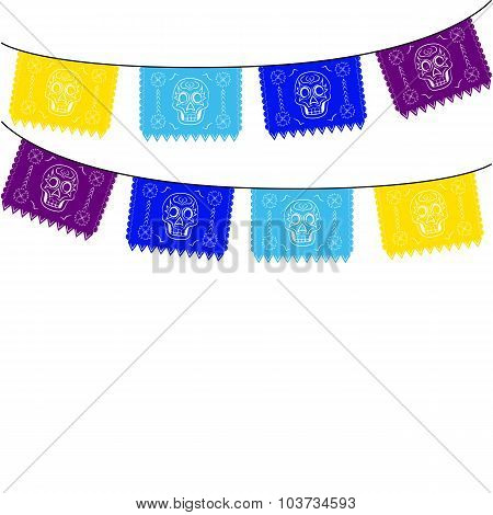 mexico. multicolored template with hanging traditional mexican flags