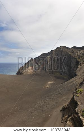Azores Volcanic Coastline Landscape In Faial Island. Ponta Dos Capelinhos