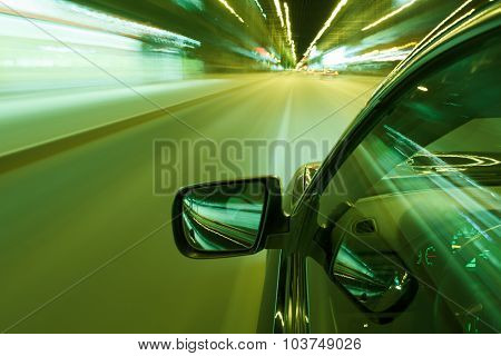 Car In Night Drive On The Road In City Motion Blur