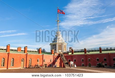 Serf Russian Navy Flag On The Flagpole At The Naryshkin Bastion Of Peter And Paul Fortress