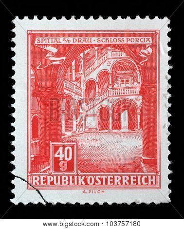 AUSTRIA - CIRCA 1962: A stamp printed in Austria, shows Schloss Porcia (Porcia Castle) in Spittal an der Drau, circa 1962