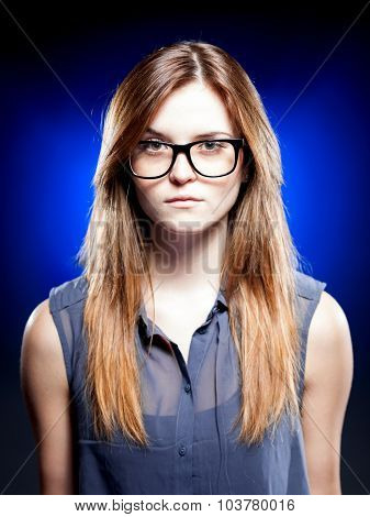 Strict Young Woman With Nerd Glasses