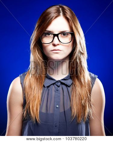 Strict Young Woman With Nerd Glasses