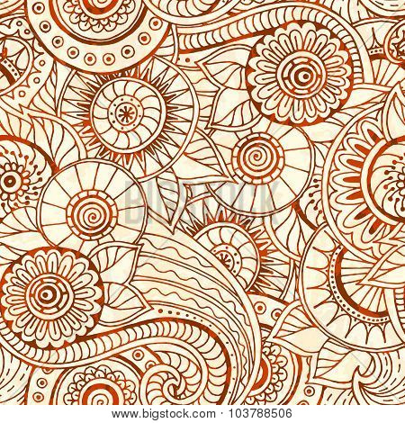 Seamless pattern with flowers. Ornate zentangle texture.