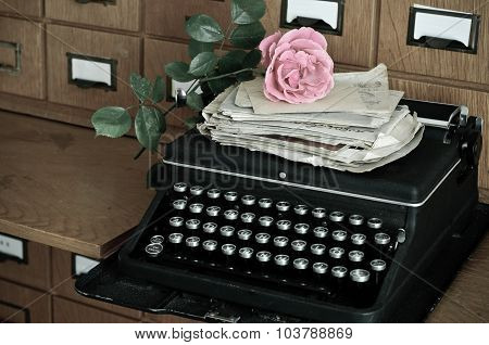 Old Typewritter and Letters in a Library