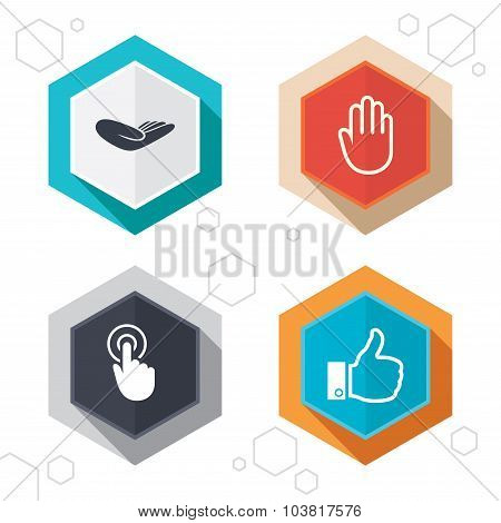 Hand icons. Like thumb up and click here symbols