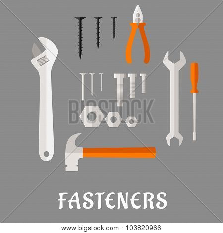Fasteners and tools flat icons