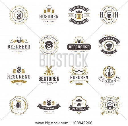 Set Beer Logos, Badges and Labels Vintage Style
