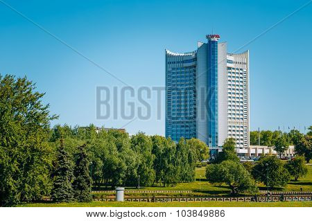 Hotel Building Belarus in district Nemiga in Minsk, Belarus