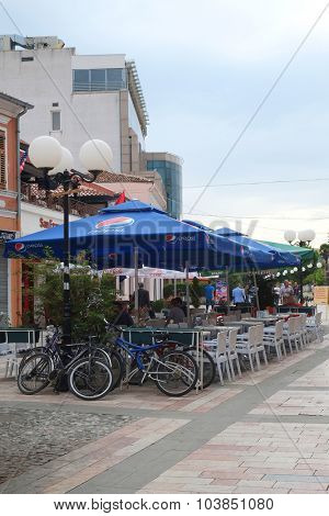 Shkoder, Albania, September, 27, 2015: The pedestrian street in the center of Shkoder - the city located at border with Montenegro