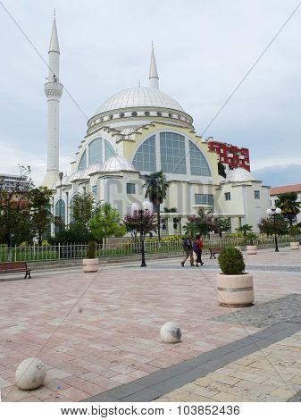 Shkoder, Albania, September, 27, 2015: The pedestrian street in the center of Shkoder - the city located at border with Montenegro