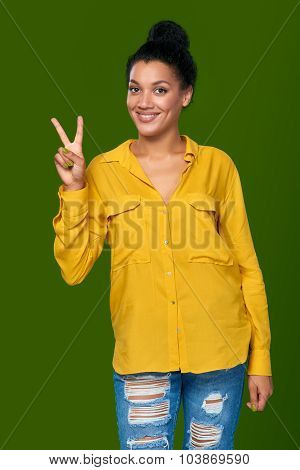Woman showing two fingers