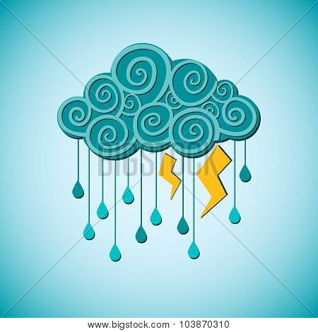 Vector cloud rain and lightning