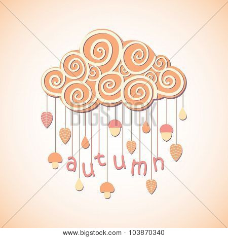Vector autumn cloud with leaves mushrooms and acorns
