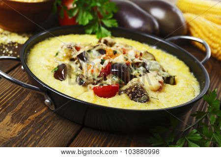 Polenta Baked With Vegetables And Cheese