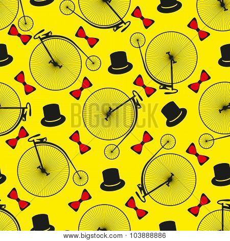 Seamless bicycle pattern.  Penny farting bike. Vector illustration